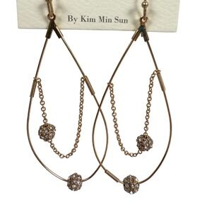 NEW Mia Collection By Kim Min Sun Gold Tone Dangle Earrings Rhinestone Accent